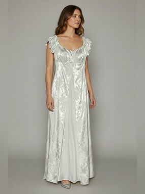 Vintage Ivory Silver Brocade Regency Gown Bridgerton-Inspired Bridal & Prom
